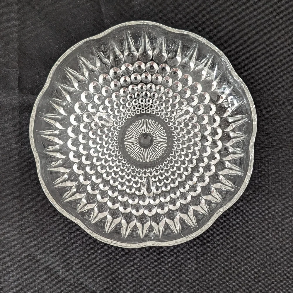 Vintage Clear Glass Small Footed Candy Dish Bowl Hobnail Scalloped 6.25
